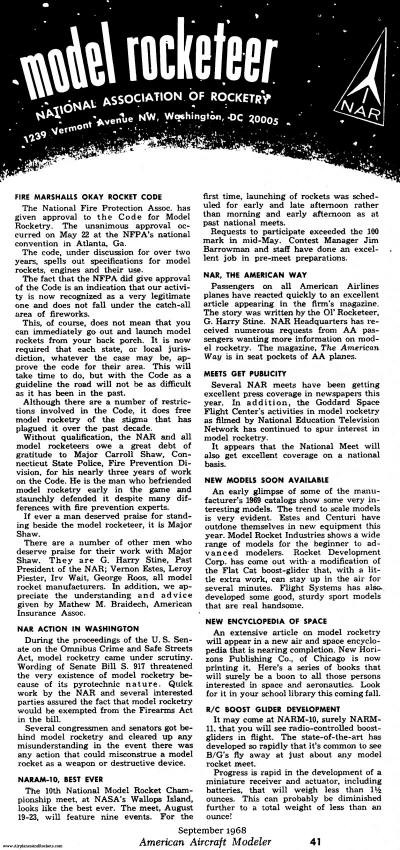 Model Rocketeer, National Association of Rocketry, September 1968 American Aircraft Modeler - Airplanes and Rockets